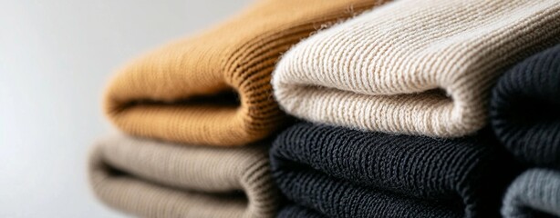 cozy everyday lifestyle moment - Stack of Cozy Folded Woolen Sweaters in Neutral Tones cozy lifestyle aesthetic photography