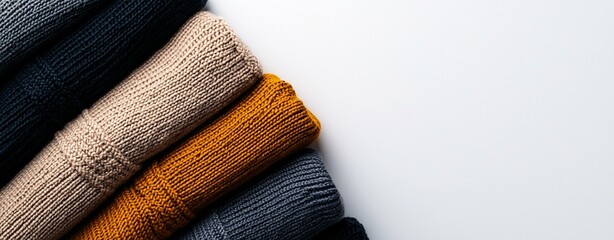 cozy everyday lifestyle moment - Cozy Folded Knit Sweaters in Various Colors on White Background cozy lifestyle aesthetic photography