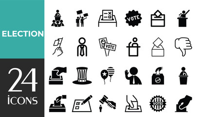 Election and Voting set of web icons in line style. Political campaign, president election, candidate rating, government, debate, ballot, democracy, and voting symbols. Outline vector illustration.