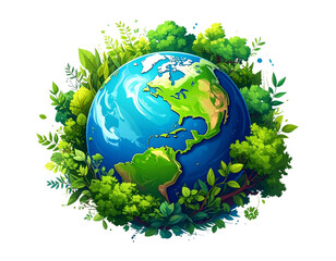 Sustainable Globe with Flourishing Green Plants – Cutout