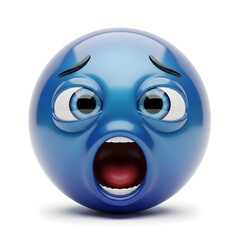 Fototapeta premium Scared blue emoji isolated on white background with its mouth open in fear