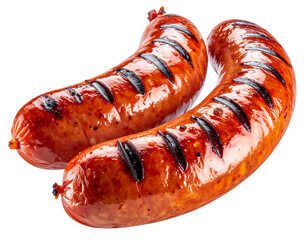 Juicy Grilled Sausage with Char Marks Floating Mid Air – PNG Isolated