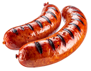 Juicy Grilled Sausage with Char Marks Floating Mid Air – PNG Isolated