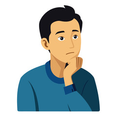 Man with a thoughtful, contemplative look, deeply considering an idea, solving a problem, or planning a strategy.