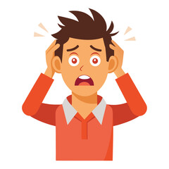 Overwhelmed male looking intensely stressed, showing anxiety and feeling defeated by too many tasks and pressure.