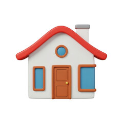 Fototapeta premium Stylized 3d rendered cartoon house with red roof and blue windows isolated on transparent background