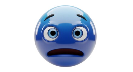 Fototapeta premium Blue scared emoji isolated on white background with a shocked expression