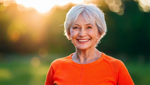 Smiling senior woman enjoying sunny afternoon outdoors