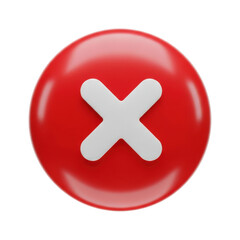 Obraz premium Bold red circle with white cross symbol icon for rejection or error notification isolated on transparent background