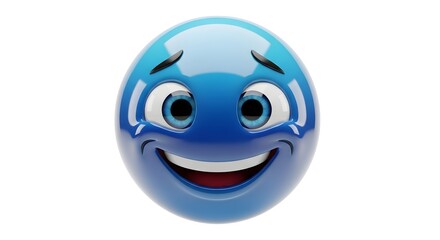 Fototapeta premium Blue smiley face isolated on white background expressing a happy and joyful emotion