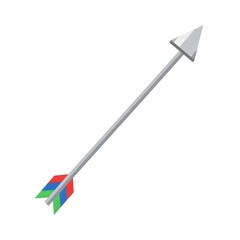 Dynamic silver arrow with vibrant fletching, symbolizing forward momentum, precise direction, and the pursuit of goals