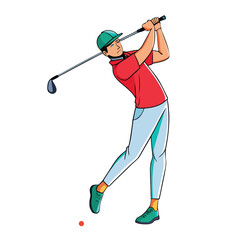Professional sportsman in the golf swing follow-through, showing the precise posture and elegant motion of the sport.