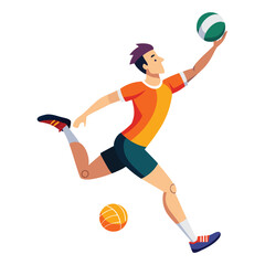Powerful sportsman jumping high to perform a volleyball spike, demonstrating athletic action, vertical leap, and intensity.
