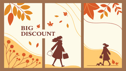 Minimalist Elegant Autumn Sale Posters: Big Discounts, Season-Inspired Design, and Modern Shopper Illustration.