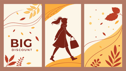 Minimalist Elegant Autumn Sale Posters: Big Discounts, Season-Inspired Design, and Modern Shopper Illustration.
