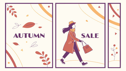 Minimalist Elegant Autumn Sale Posters: Big Discounts, Season-Inspired Design, and Modern Shopper Illustration.