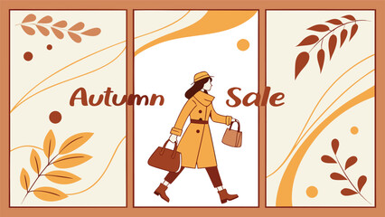 Minimalist Elegant Autumn Sale Posters: Big Discounts, Season-Inspired Design, and Modern Shopper Illustration.