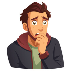 Stressed and worried male biting his fingernails nervously, expressing anxiety and intense emotional distress.