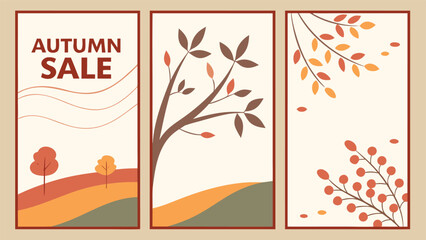 Minimalist Elegant Autumn Sale Posters: Big Discounts, Season-Inspired Design, and Modern Shopper Illustration.