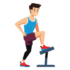 Focused young guy performing calf raises, strengthening his lower leg muscles for power and definition.