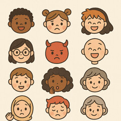 Diverse people avatars with various emotions.