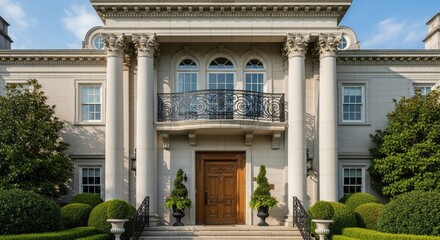 Luxury mansion estate home exterior architecture design real estate property residence facade columns balcony