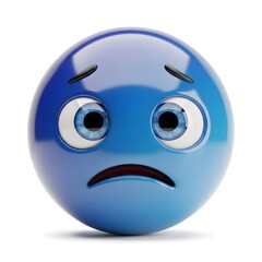 Fototapeta premium Blue emoji with a sad expression isolated on white background, conveying disappointment