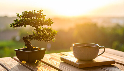 A simple morning sitting area bathed in soft golden sunlight