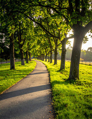 Fototapeta premium Soft shadows and the greenery of the trees along the way