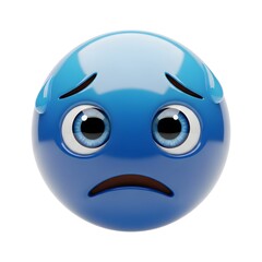 Fototapeta premium Sad blue emoji face isolated on white background with downturned mouth