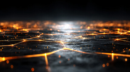 Futuristic cyberspace with a glowing digital grid network, depicting virtual space and advanced cyber technology, ideal for tech, digital, and sci-fi visuals.
