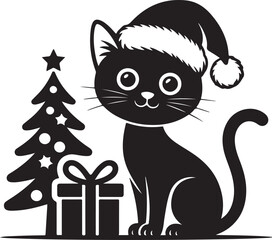 Christmas Cat Silhouette Vector Design