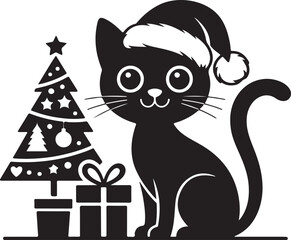 Christmas Cat Silhouette Vector Design