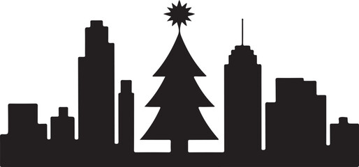 Christmas City Skyline Silhouette Vector