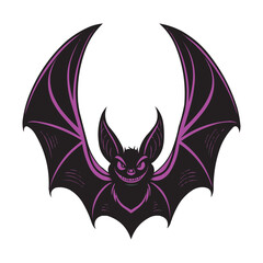 Purple Bat Illustration. bold illustration of a bat with vibrant purple wings and a fierce expression. This graphic is perfect for Halloween