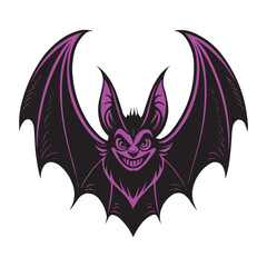 Purple Bat Illustration. bold illustration of a bat with vibrant purple wings and a fierce expression. This graphic is perfect for Halloween