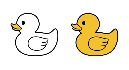 Adorable cartoon yellow duckling and outline for coloring perfect for children's illustrations and playful designs isolated on white background