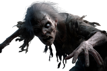 Terrifying undead creature with glowing eyes lunging forward with clawed hands, perfect for horror game assets or spooky Halloween designs.. Perfect for Halloween Designs
