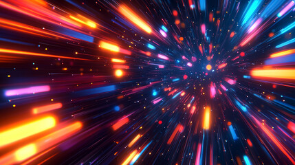 Fototapeta premium 3D rendered futuristic gradient with multicolored neon speed trails, glowing stripes, and dynamic movement, perfect for digital backgrounds, tech designs, and motion graphics.