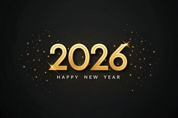 Minimalist Happy New Year 2026 Gold 3D Numbers in Frame with Confetti