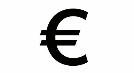 Bold black euro currency symbol isolated on for financial concepts and economic themes isolated on white background