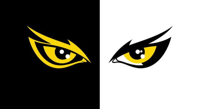 Intense golden eyes symbolizing focus determination vigilance and the duality of light and shadow for branding and design isolated on white background
