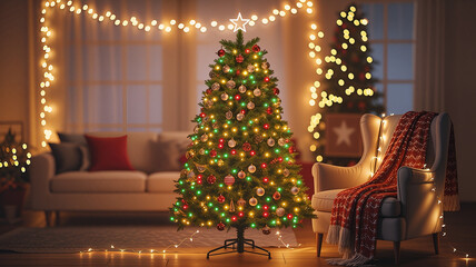 warm holiday atmosphere with christmas lights and blurred background