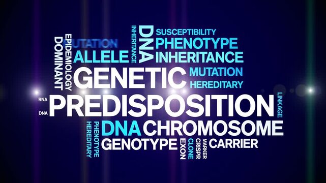 Genetic Predisposition animated word cloud-text design animation tag kinetic typography seamless loop.