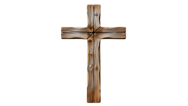 Wooden Christian Cross – Religious Symbol Isolated on Transparent Background