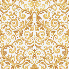 A seamless French Rococo swirl pattern with ornate golden curves. Perfect for luxury packaging, wallpapers, and elegant branding.