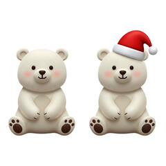 3d icon of cute polar bear with santa hat isolated on white background