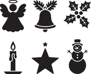 Christmas Holiday Symbol Silhouette Icon Set Vector Design