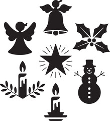 Christmas Holiday Symbol Silhouette Icon Set Vector Design