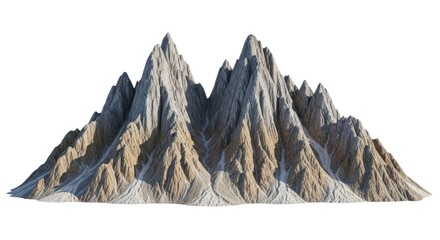 Dramatic rocky mountain range featuring jagged peaks and deep valleys, isolated